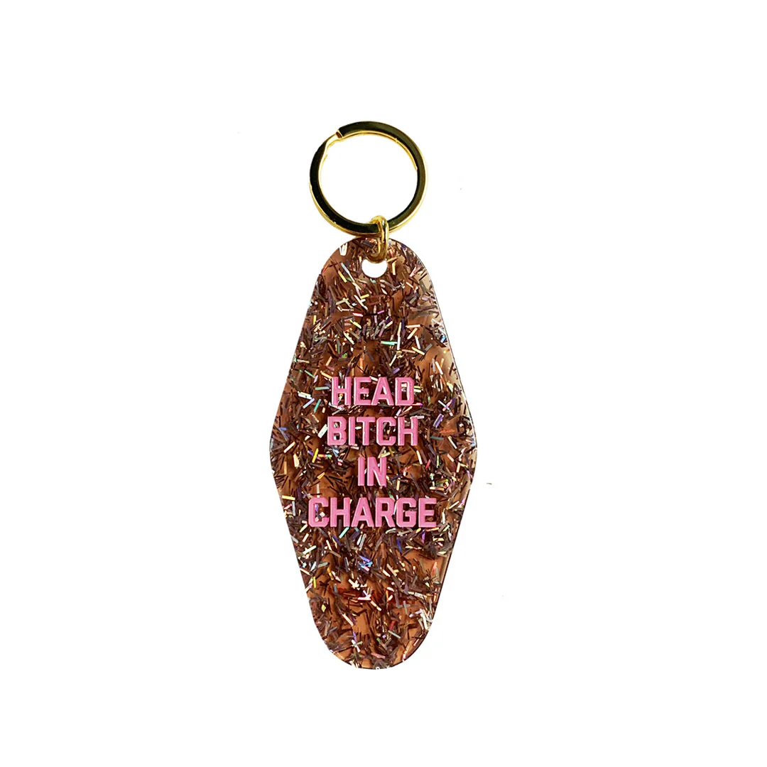 Golden Gems – wholesale Keychain – Women's – Head Bitch in Charge Confetti Glitter Motel Keychain0