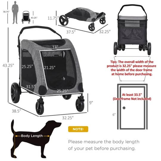 Furr-Baby Gifts - Wholesale Pet Carrier - Cat/Dog - Foldable Pet Stroller with Storage Pocket2