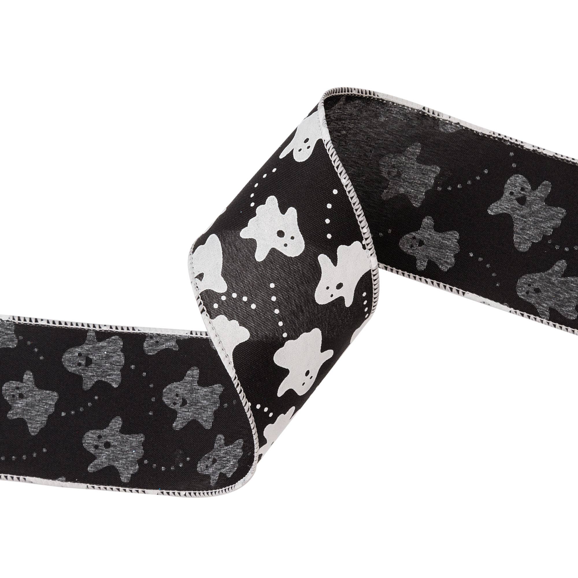 LA Ribbons Wholesale - Wholesale Ribbon - Gift Wrapping - 2 1/2" Wired Ribbon | "Ghosts" Black/White | 10 Yard Roll3