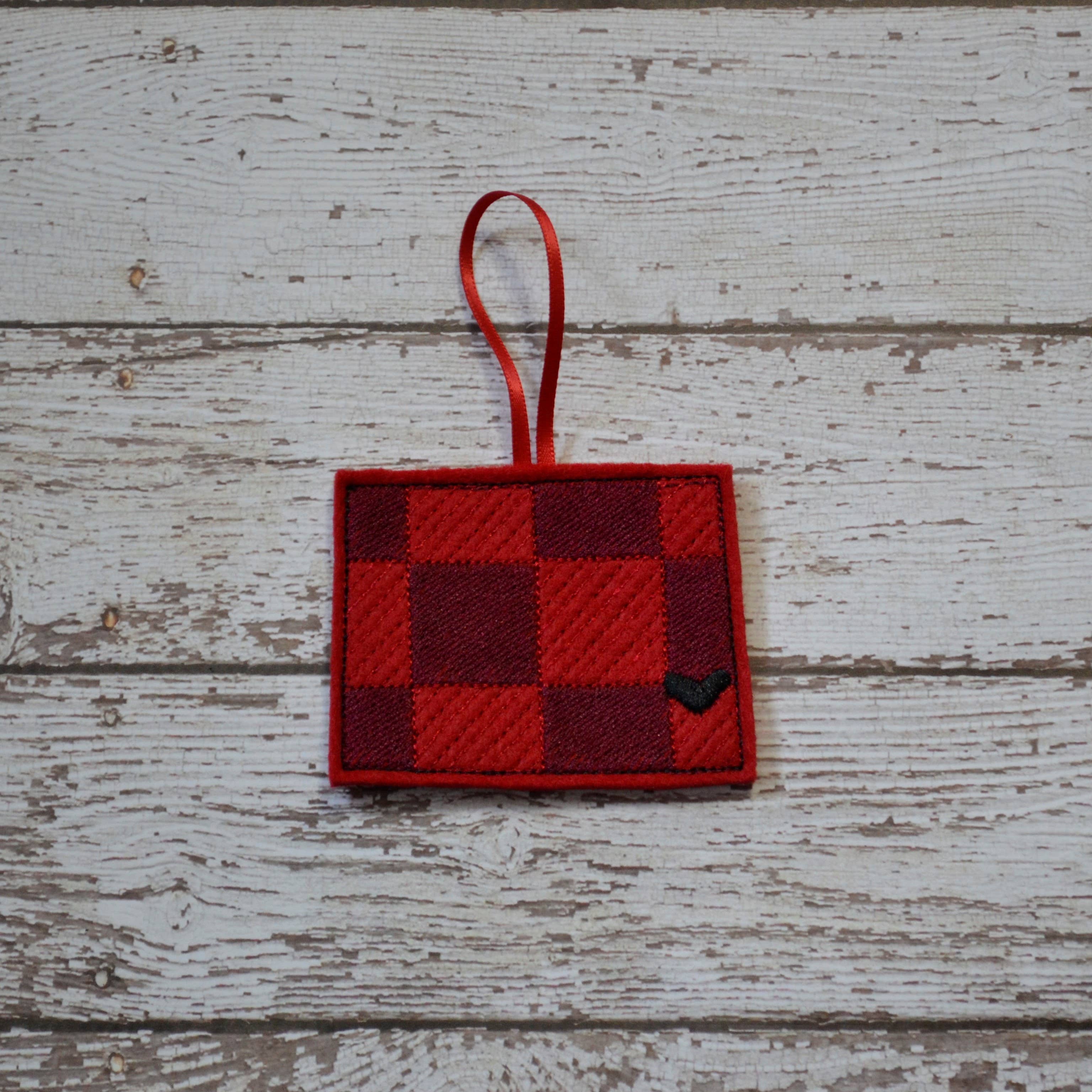 SewMuchMoreStore - Wholesale Ornament - State Red Buffalo Plaid Embroidered Felt Ornament - Holiday27