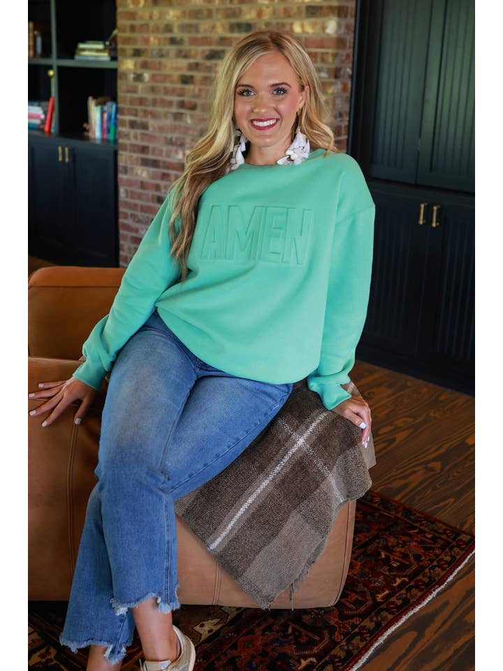 Mint Amen Embossed Sweatshirt for wholesale on Faire10