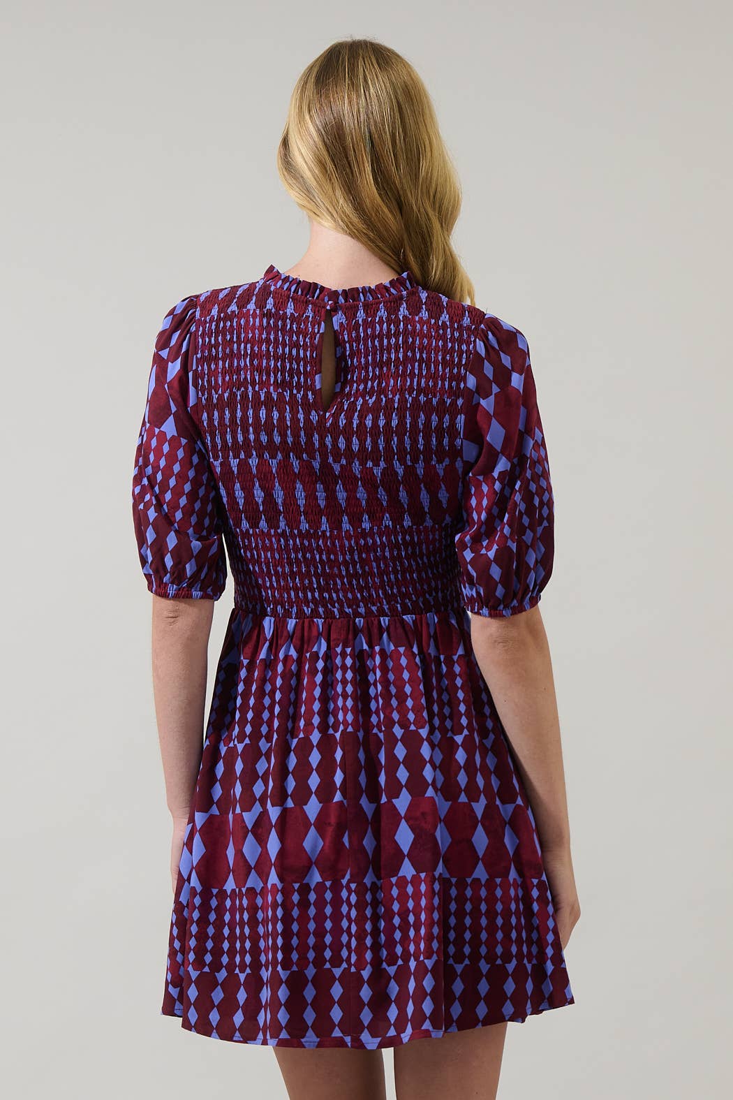 BURG BLUE Ramsay Abstract Sulen Smocked Mini Dress for wholesale on Faire1