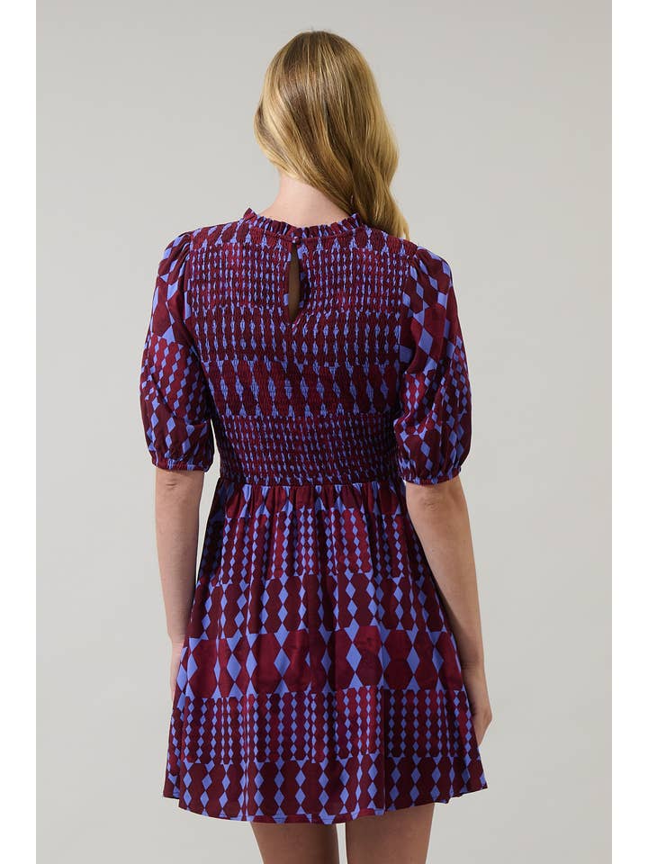 BURG BLUE Ramsay Abstract Sulen Smocked Mini Dress for wholesale on Faire1