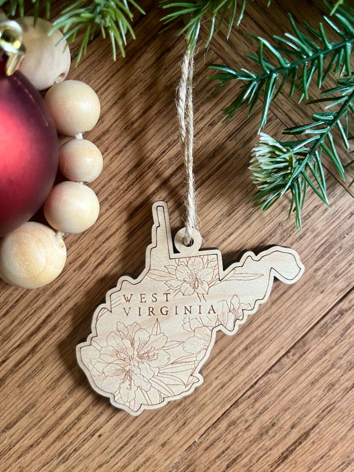 West Virginia Rhododendron state flower wooden Ornament for wholesale by Rustic Raleigh