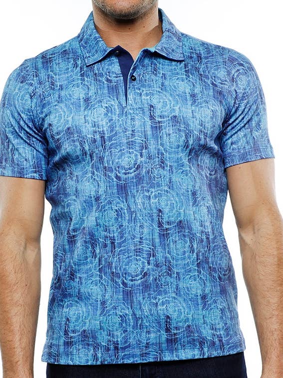Multi Blue Flowers Polo (Tall) for wholesale by Luchiano Visconti