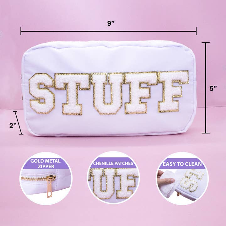 Natalia - Wholesale Makeup/Cosmetic Bag - Preppy Nylon Chenille Letter Travel Makeup Pouch - STUFF6