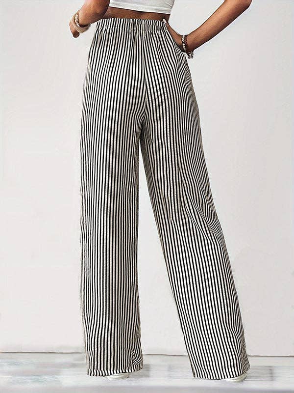 Sheer Trend - Wholesale Broek - Dames - Elasticiteitszakken met losse trekkoord en gespleten naden, gestreepte broek4