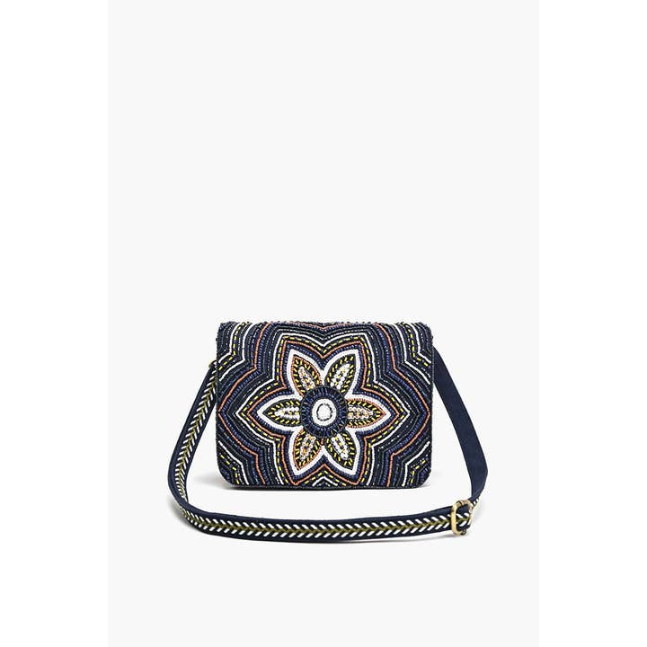 America & Beyond - Wholesale Crossbody Bag - Women's - Embellished Messenger Crossbody-Black Floral