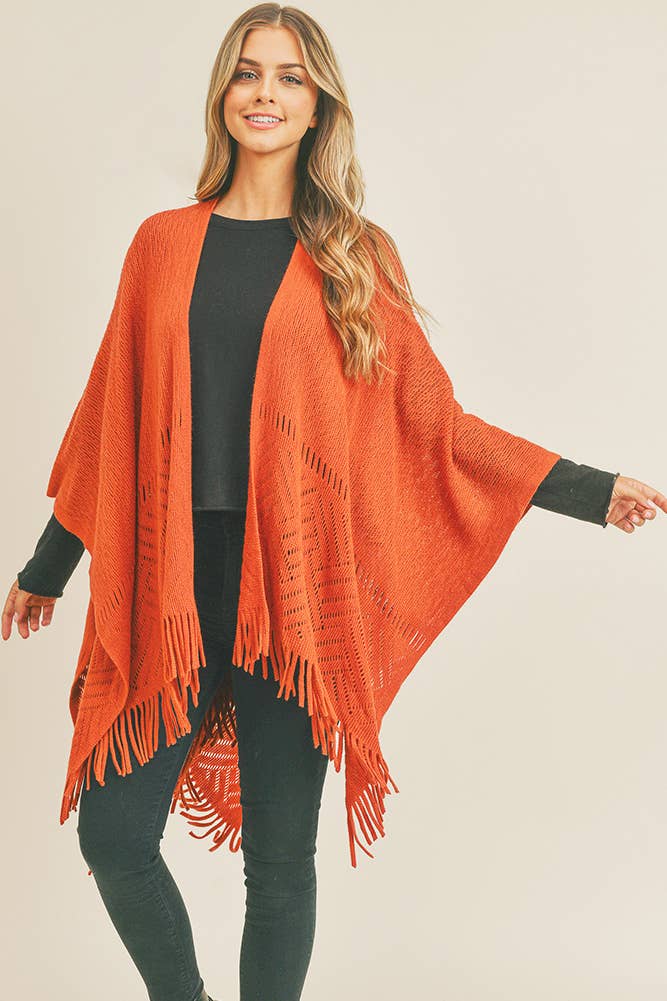 Hana - Wholesale Cardigan - Dames - Visgraat gebreide franje Ruana10