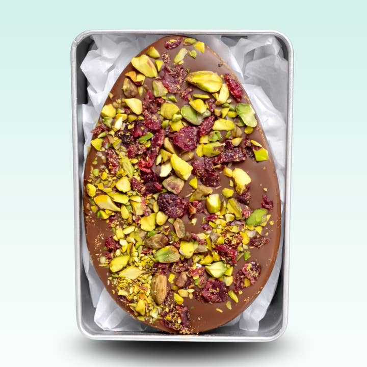 Pistachio & Cranberry Loaded Milk Chocolate Egg - 130g for wholesale by Buíoch Irish Chocolates