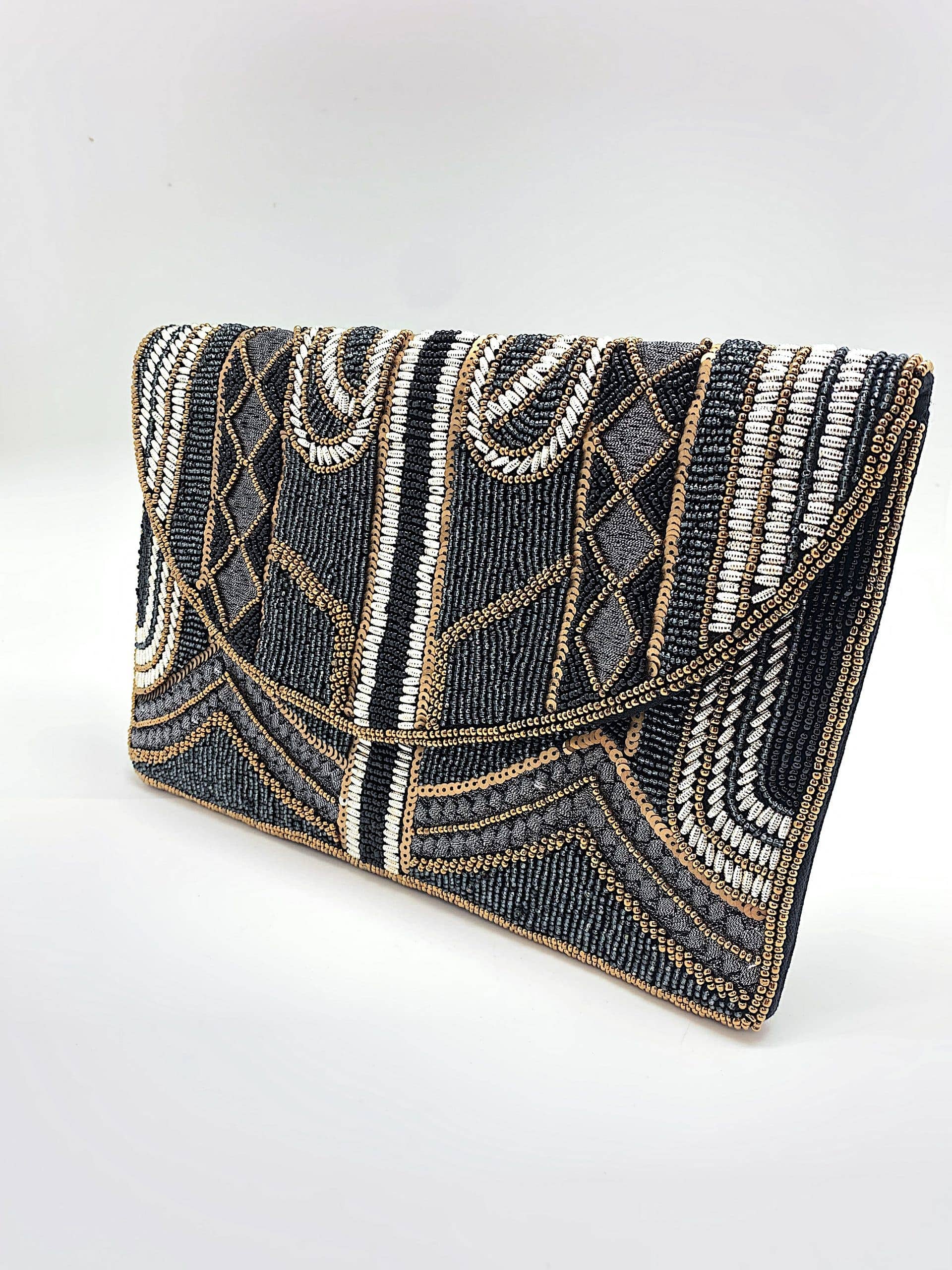 Pizzazz, Inc. - Wholesale Clutch Bag - Women's - Hematite And Black Gatsby Beaded Clutch2