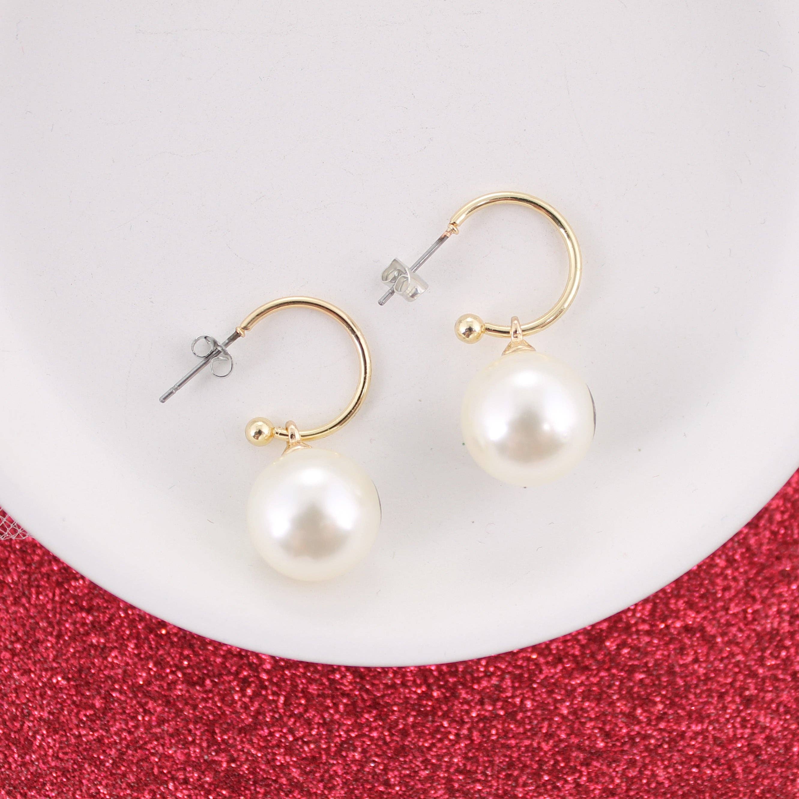 Seasons Jewelry - Wholesale Hoop Earrings - Georgia Logo Pearl Hoop Earrings1