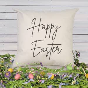 Happy Easter Bunny Ears - Spring Pillow Cover - 18x18 inches