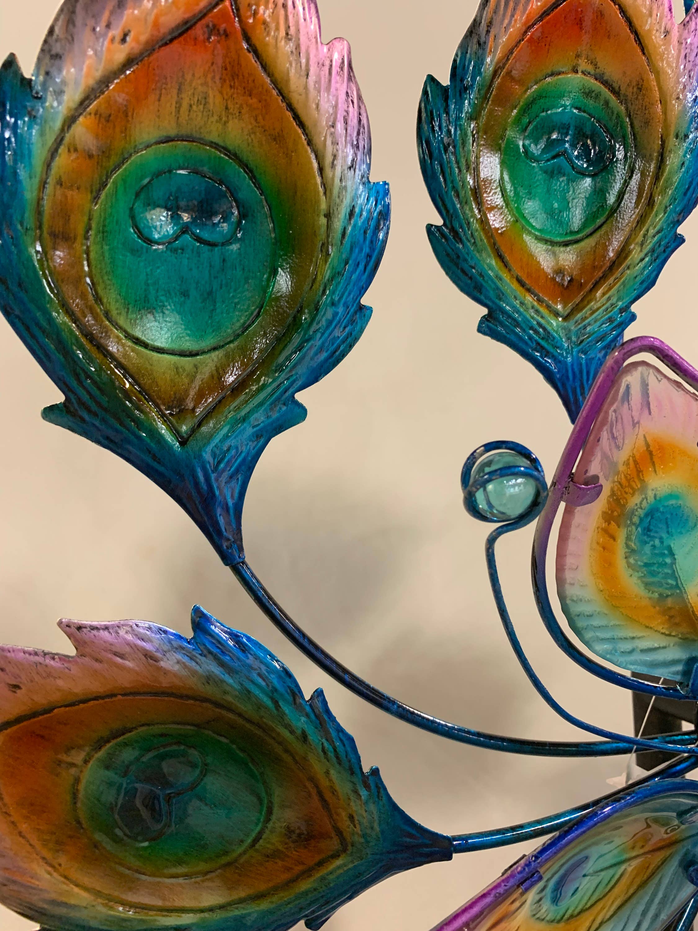 Continental Art Center - Wholesale Wind Spinner - Metal Kinetic Peacock Feathers Wind Spinner Stake3