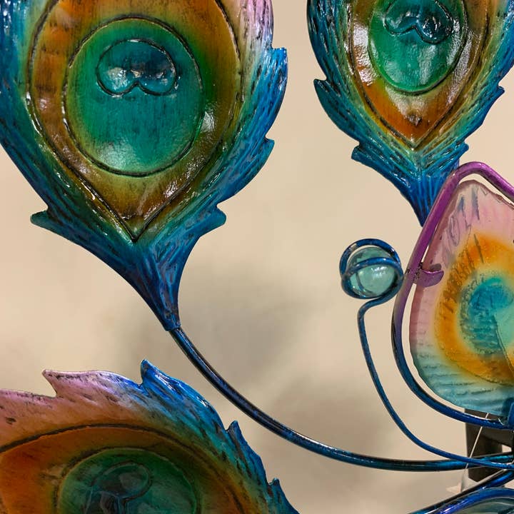 Continental Art Center - Wholesale Wind Spinner - Metal Kinetic Peacock Feathers Wind Spinner Stake3