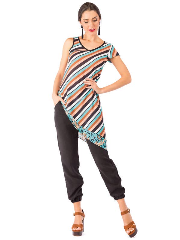 Tunique asymétrique en georgette rayée pour la vente par ZUMBI Fashion Store