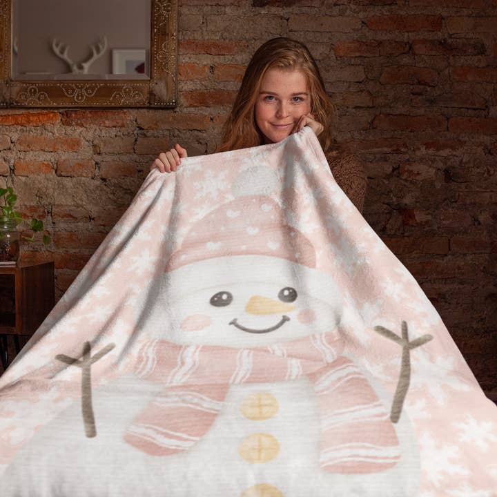 Couverture Bonhomme de Neige Confortable, Décoration d'Hiver, Cadeau de Noël, Jeté en Peluche pour la Maison, Blottissez-vous pour Noël, Couverture en Peluche Douce pour la vente par Happythings76