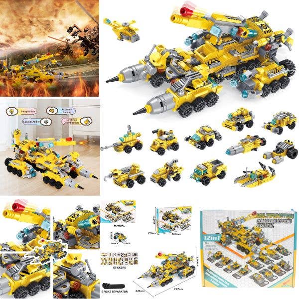 St. Louis Wholesale LLC - Wholesale Building Set - Kids - Transforming Construction Truck Series Kit - 634PC With 25