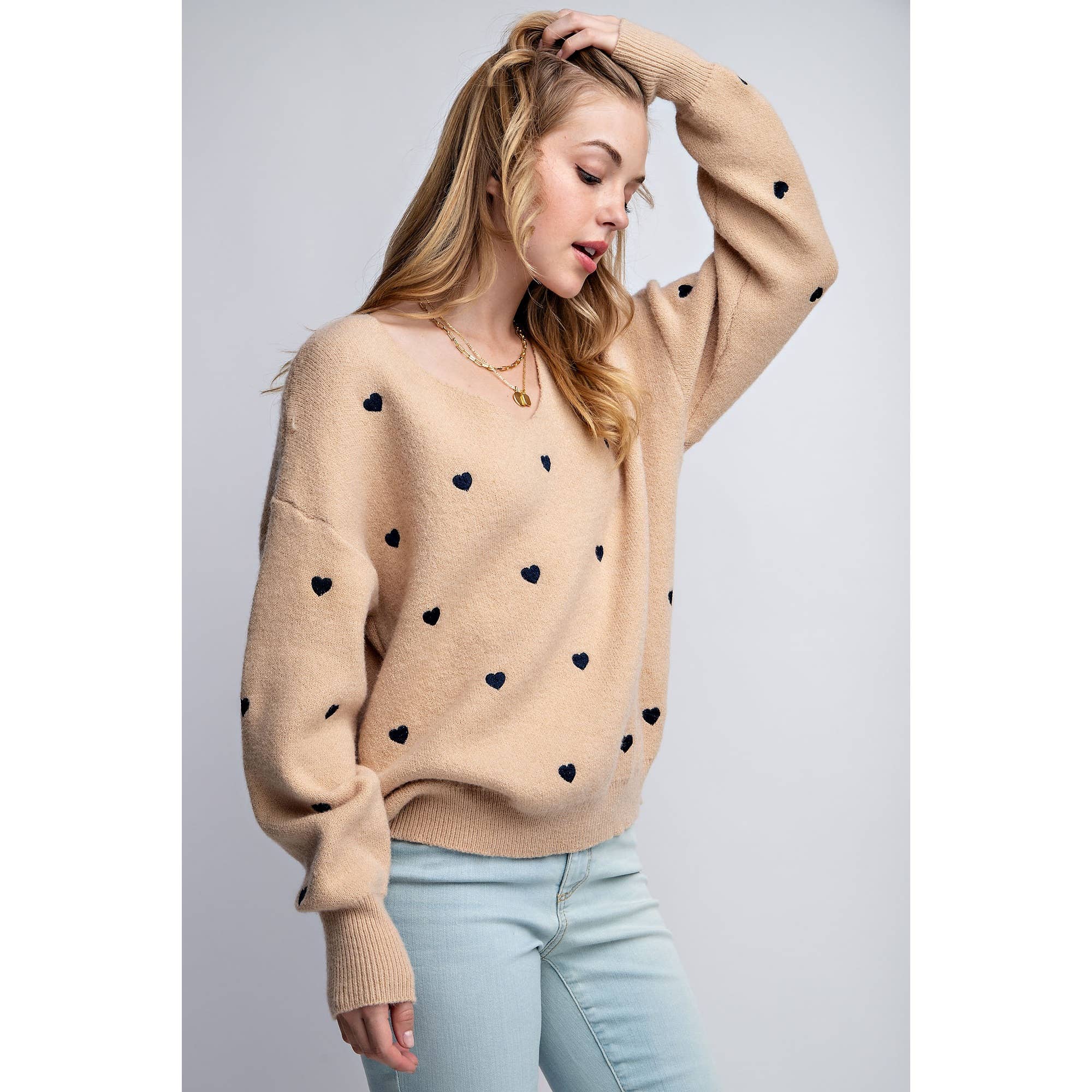 Sweet Generis - Wholesale Knit Sweater - Women's - HEART PATTERN BOXY KNIT PULLOVER SWEATER23