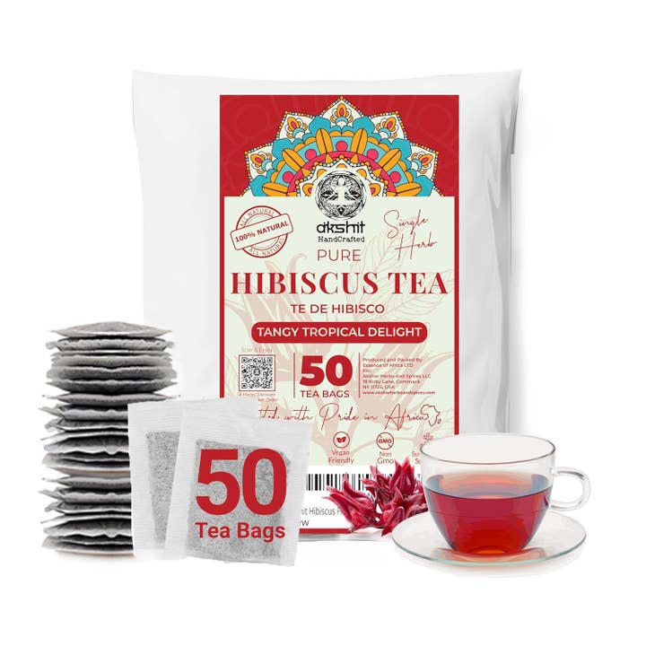 Akshit - Wholesale Loose Tea - 50 Pure Hibiscus Tea Bags, Te De Hibisco, Caffeine Free 5oz.