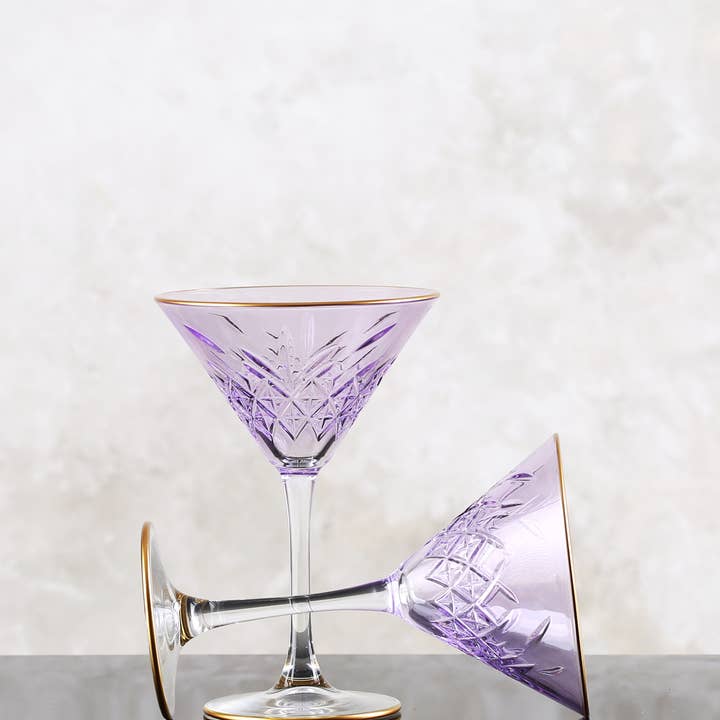 Adamodart - Vendita all'ingrosso Bicchieri da cocktail/superalcolici - Bicchiere da Cocktail Colorato, Martini Vintage con Bordo Dorato, articoli da bar