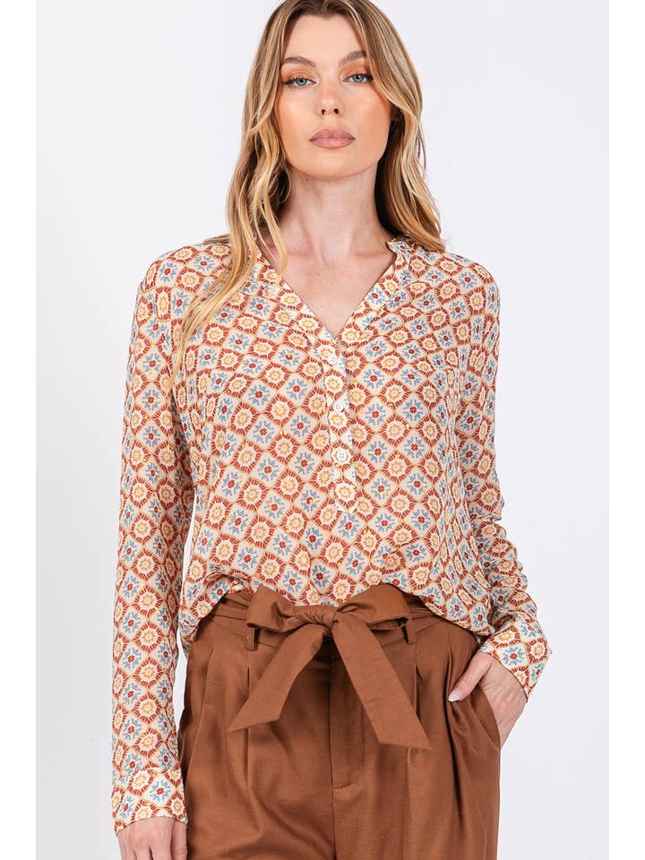 Sage + Fig - Wholesale Blouse - Women's - MULTI DIAMOND PRINT BLOUSE (ST71039) 10