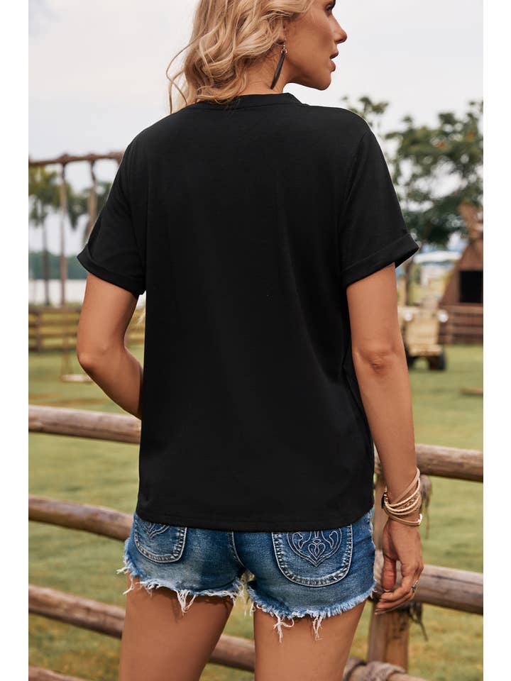 As shown Fashion-W Western Cow Print Round Neck Casual Tee for wholesale on Faire
