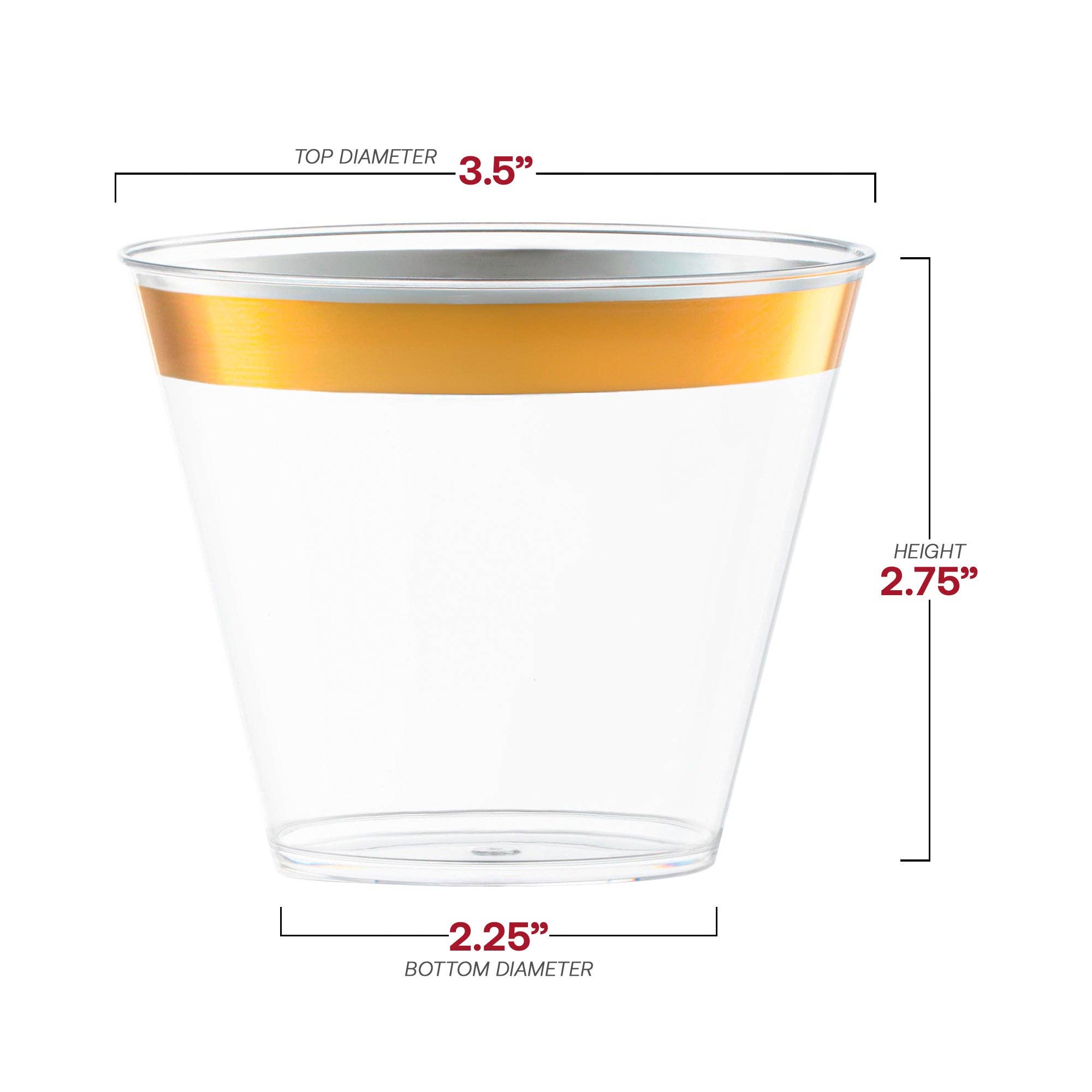 Smarty had a Party - Wholesale Disposable Cup - 9 oz. Clear with Metallic Gold Rim Plastic Cups - 240 pcs3