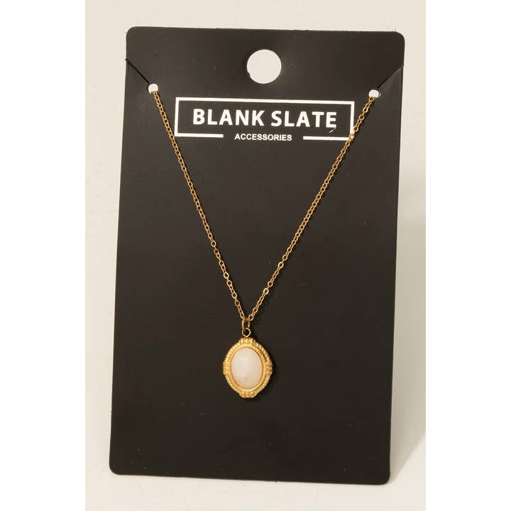 Fame Accessories - Wholesale Pendant/Charm Necklace - Stainless Steel Vintage Oval Stone Pendant Necklace4