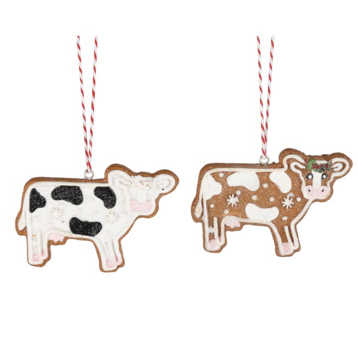 G79545 : 2 ornements en pain d'épice de vache en résine assortis, 2,5 pouces pour la vente par Silver Tree Home & Holiday