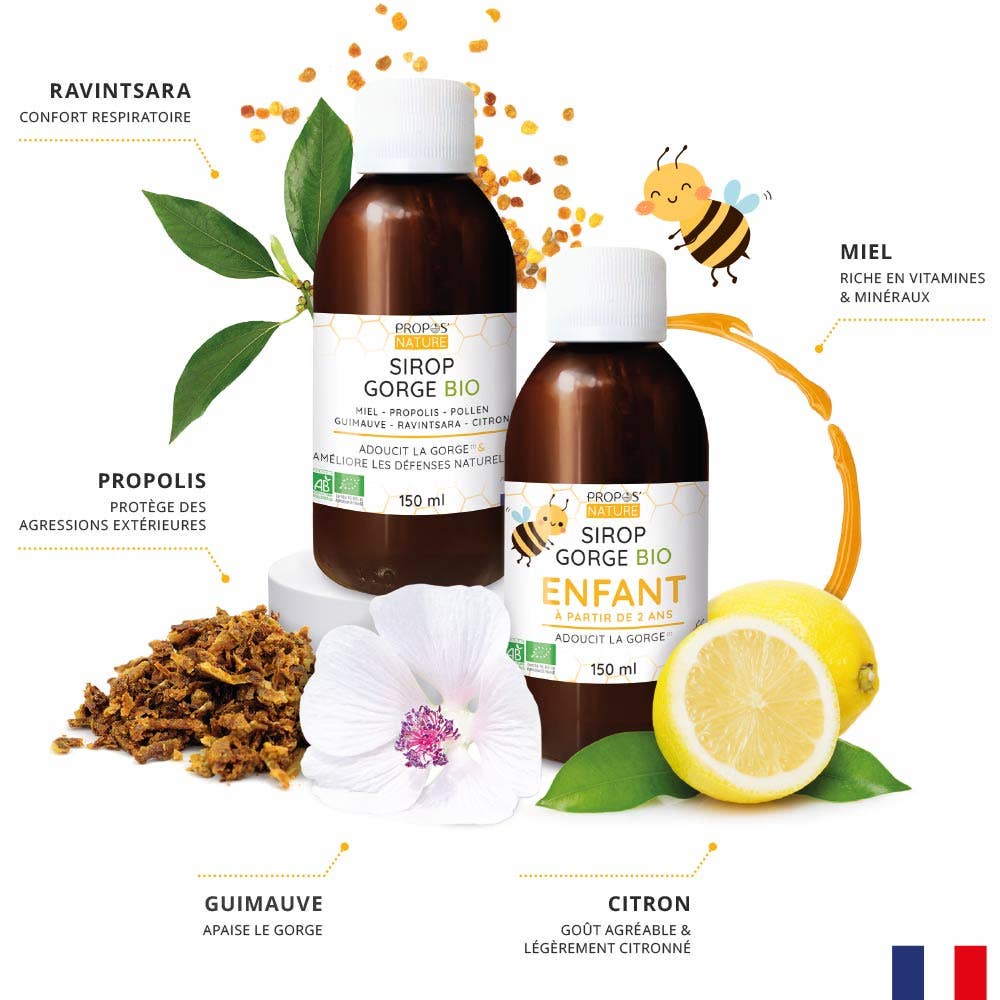 Propos'Nature - Wholesale Oral Supplement/Vitamin - Organic Throat Syrup - Propolis, Honey, Marshmallow - 150ml3