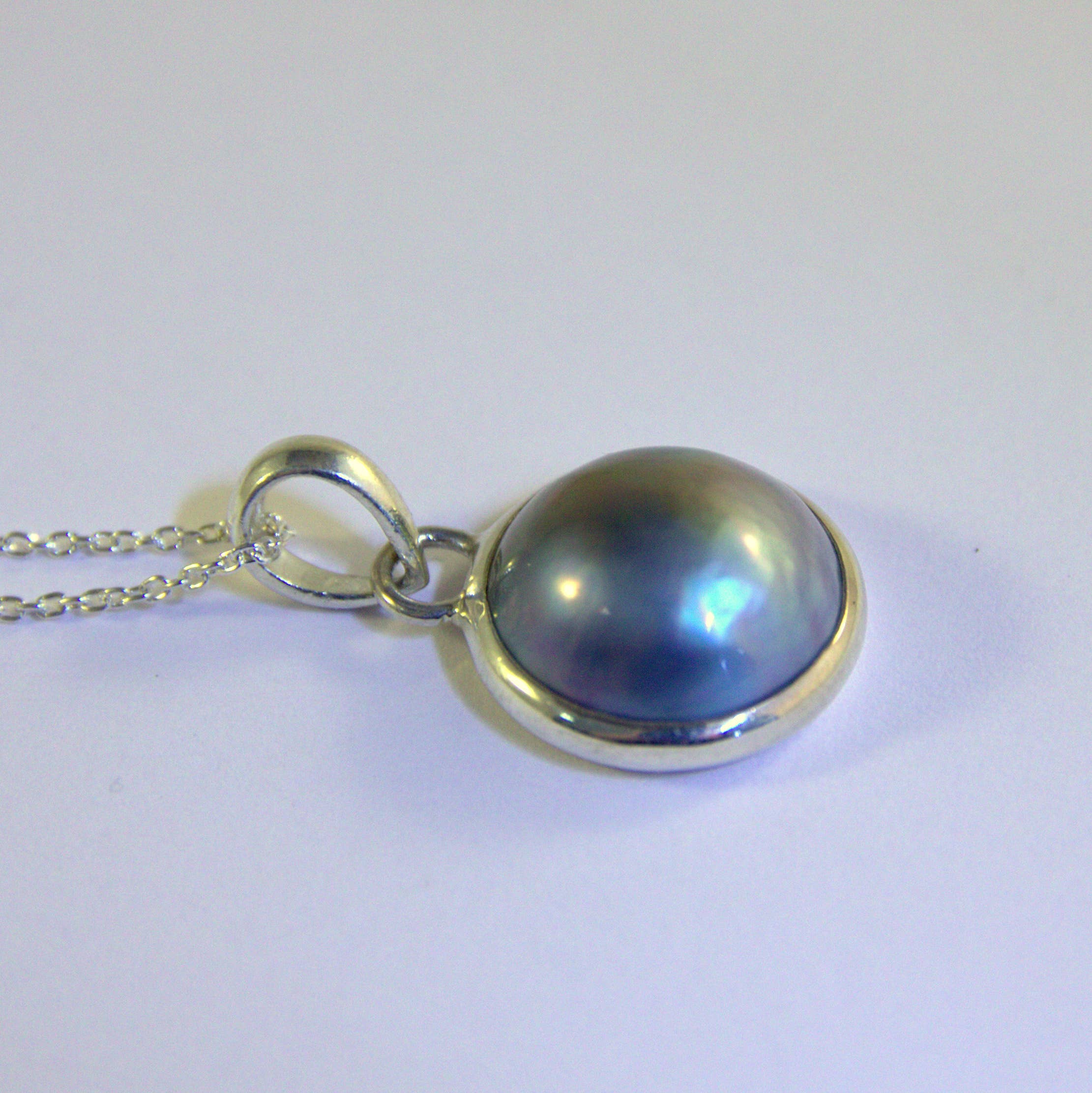 Ajmer by Jodi - Wholesale Individual Charm/Pendant - Mabe Pearl Pendant~ Smooth bezel, swing bail sterling silver6