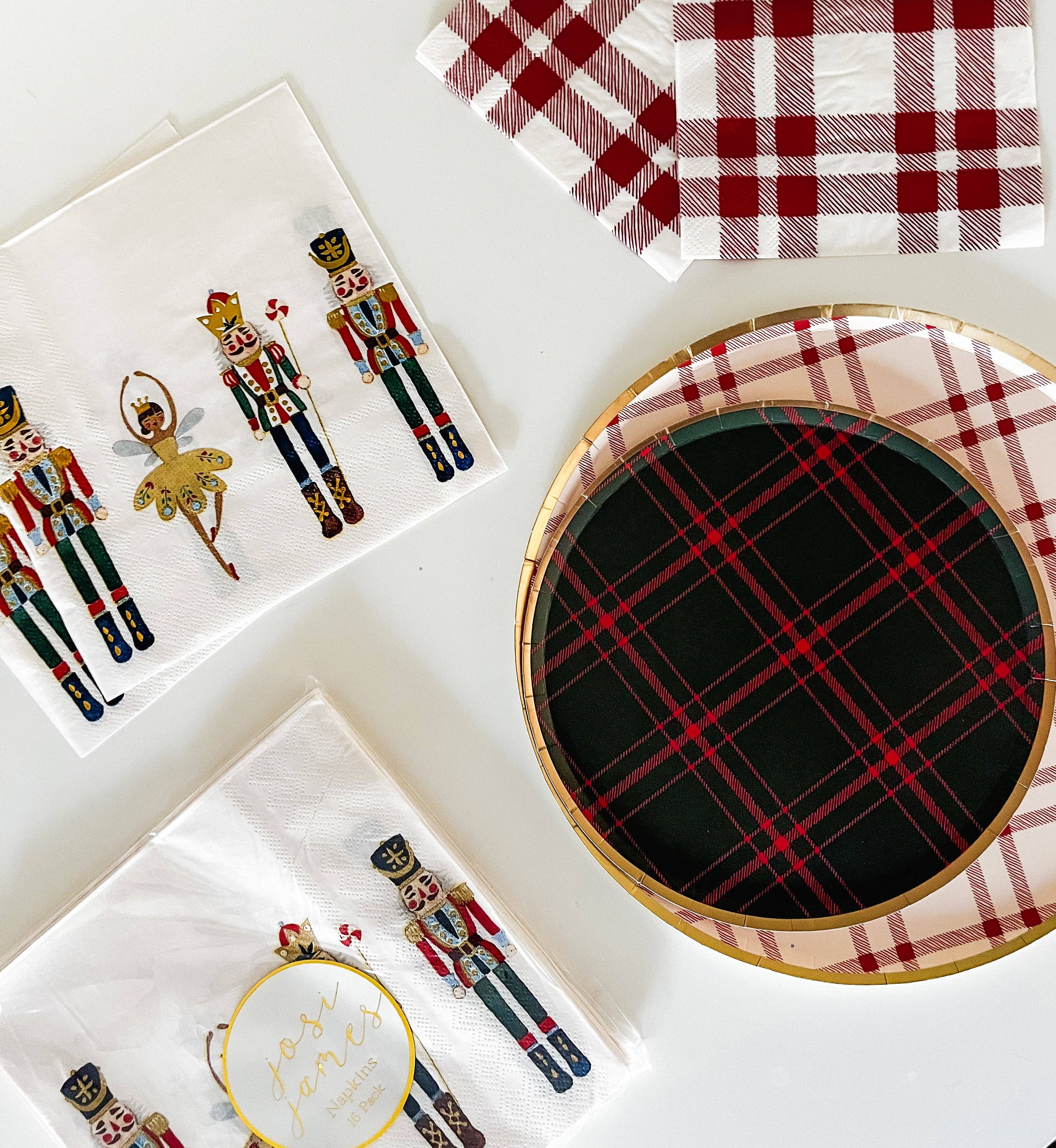 Josi James – Prato descartável por atacado – Prato Pequeno de Natal Estilo Fazenda Xadrez Verde Escuro e Vermelho1