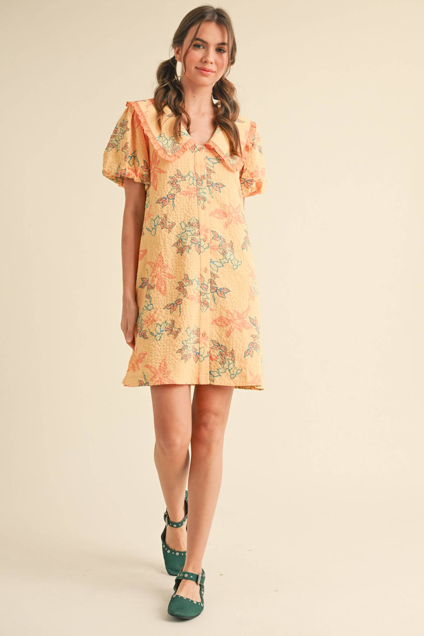 &MERCI - Wholesale Dress - Women's - DOLL COLLAR BUTTON DOWN FLORAL MINI DRESS MDR38797