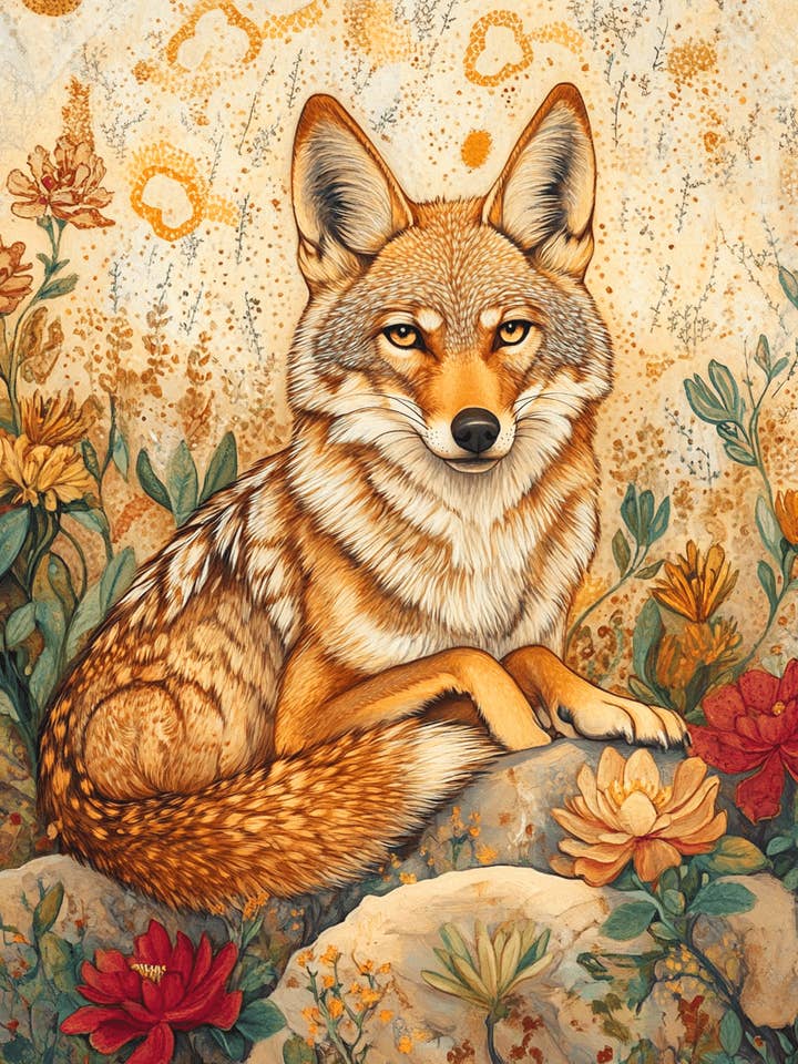 Cool Coyote - Amerikansk sydvest kunsttryk - 8"x10" kunstværk til 11"x14" ramme for engroshandel hos Mowbi