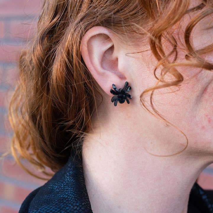 Spiffy & Splendid - Wholesale Stud/Post Earrings - Spider Studs - Black // Halloween Earrings