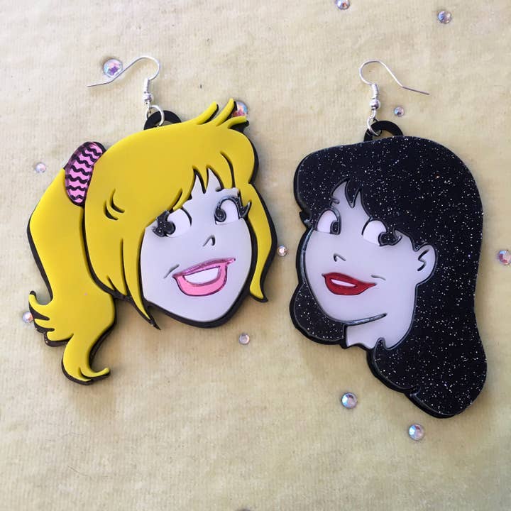 Betty And Veronica Cartoon Earrings, Laser Cut Acrylic, Plastic Jewelry for wholesale by I'm Your Present
