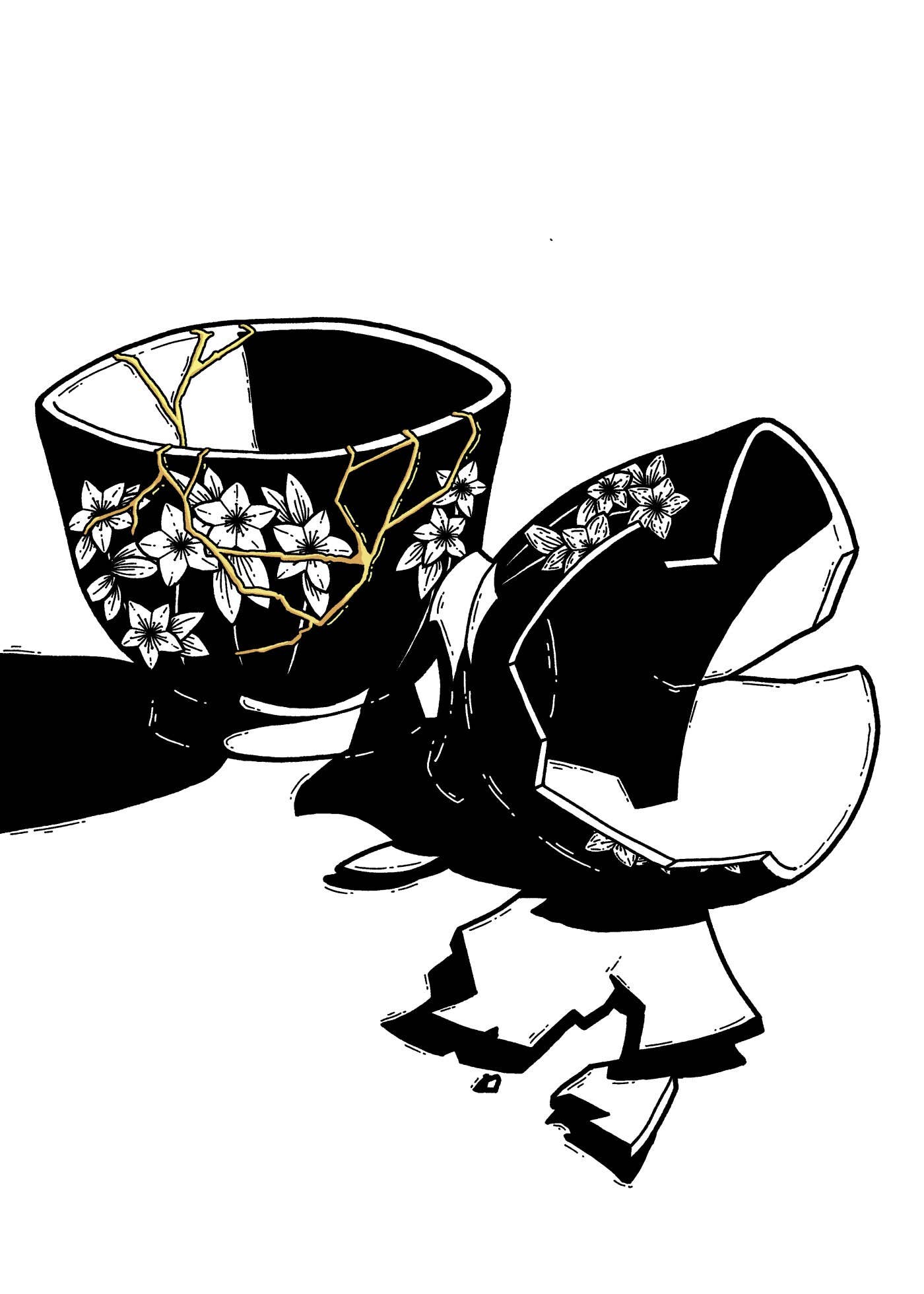 MechanicalPen - Wholesale Art Print - Broken Traditional Japanese Tea Cup Kintsugi1