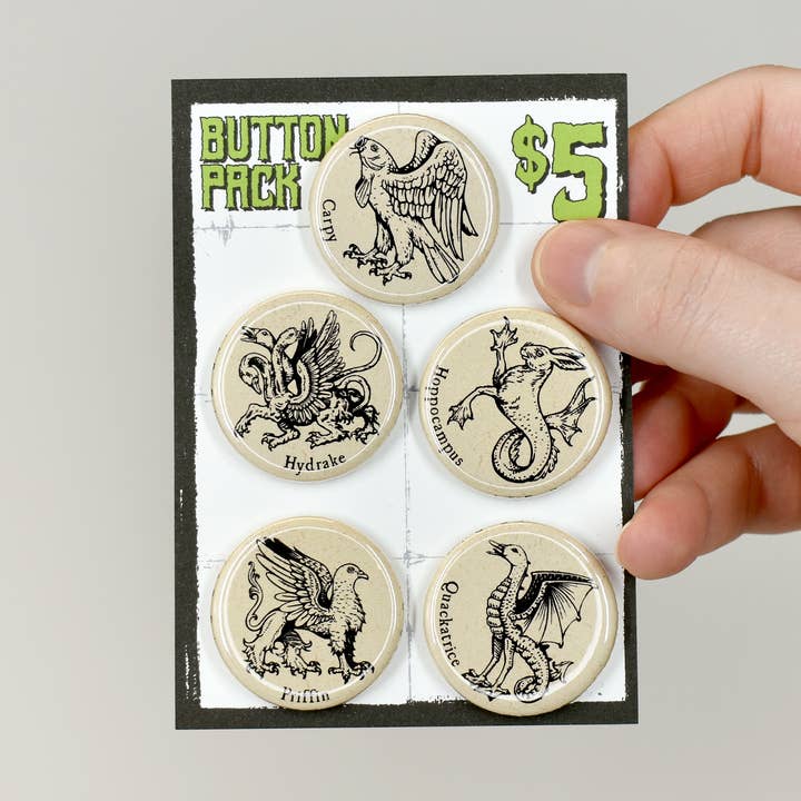 Bestiary Button Pack for wholesale by Lofty Dog Designs