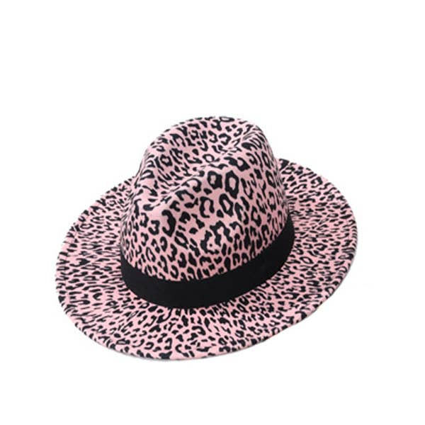 Ladies Poliéster Animal Leopardo Estampado Cinto Decor Chapéu Fedora por atacado de Nima Accessories Inc