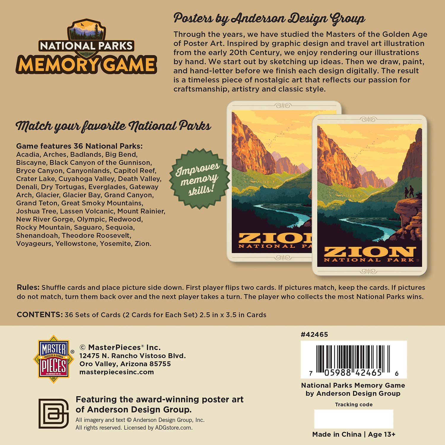 Masterpieces Puzzles - Wholesale Card Game - National Parks Memory Game2