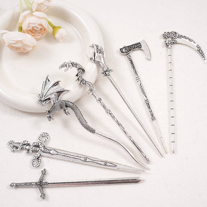 SoapElenGlen - Wholesale Hair Pin - Retro Sickle Battle Axe Flying Dragon Hairpin14
