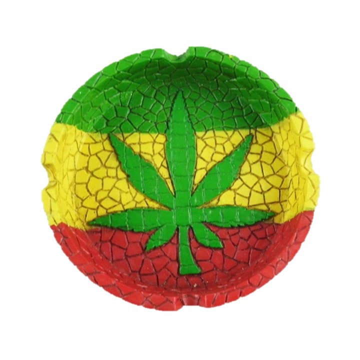 Wise Skies - Wholesale Ashtray - Rasta Leaf Resin Ashtray Heat Resistant Hand Painted