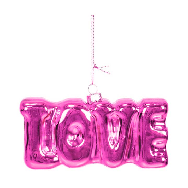 Ornament - Xmas Hanger - Love- Pink - Glass - 4,5x3,5x7,5cm for wholesale by Housevitamin bv