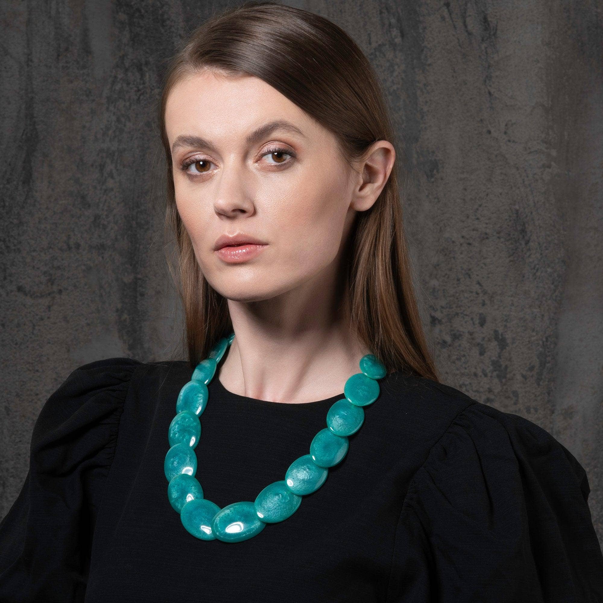 Namana – Colar com missangas/pérolas por atacado – Colar de declaração longo azul turquesa para mulheres4