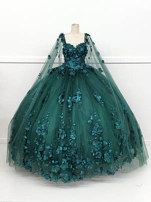 Flower Quinceanera Dress With Split Cape CHF3018 for wholesale by Chicas