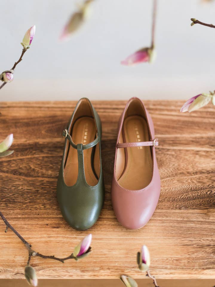 MIUMMASH DAMIAN TOMZIK - Wholesale Flats - Women's - Women's leather ballerinas - Mary-Jane - Dusty Pink 34-424