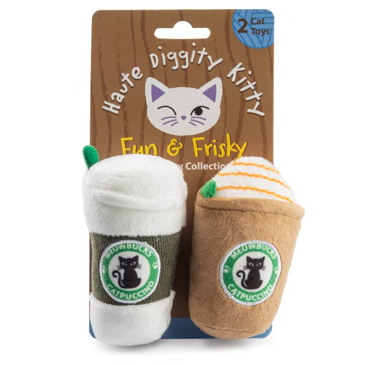 Haute Diggity Dog - Wholesale Pet Toy Set - Cat - Meowbucks (2 coffee cups) Organic Catnip Toys