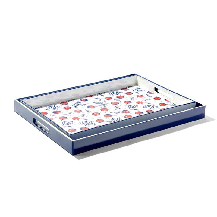 Bing Cherries Set of 2 Rectangular Serveware Trays LG 14X19", MD 12 X 18" for wholesale by Jay Import CO