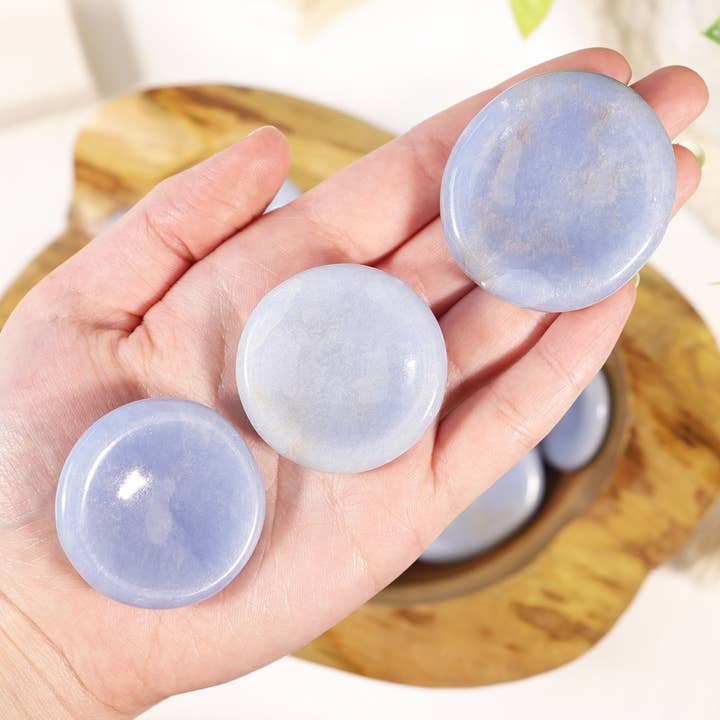 Natures Artifacts Inc - Wholesale Spiritual Stone/Crystal - Angelite Worry Stone - Angelite Thumb Stones1